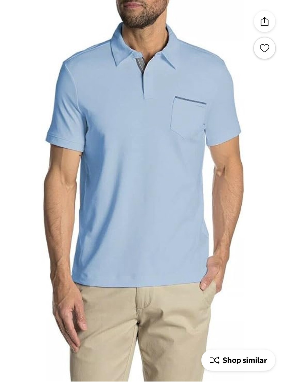 Tahari Men's Light Blue Short Sleeve Polo Shirt with Chest Pocket